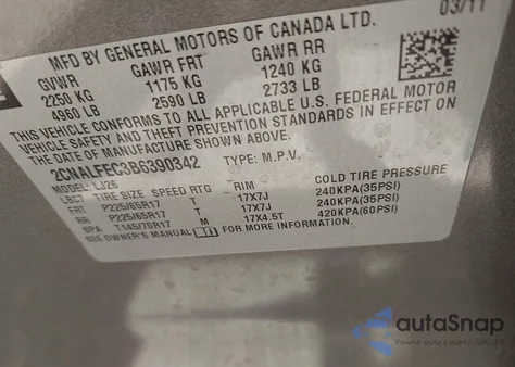 2011 Chevrolet Equinox Ltz z USA, uszkodzony, nr VIN 2CNALFEC3B6390342